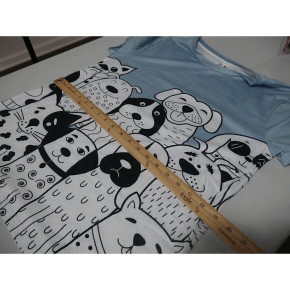 Light Blue & White Dogs Furry Friends Crewneck Short Sleeve Tee S - Picture 5 of 8